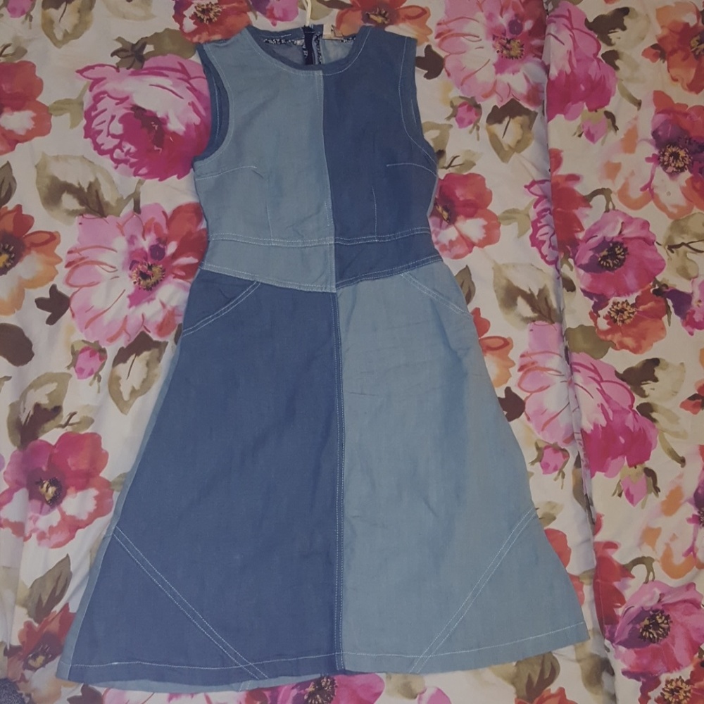 denim patchwork dress- pics with and without flash